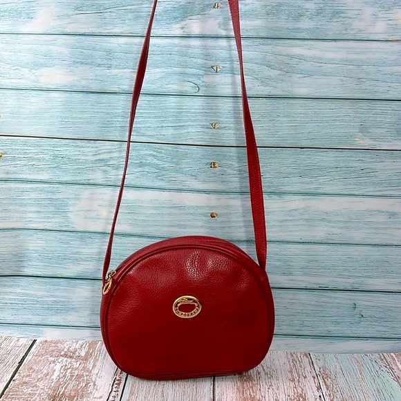 LONGCHAMP RED GOLD PEBBLE LEATHER  VINTAGE CROSSBODY